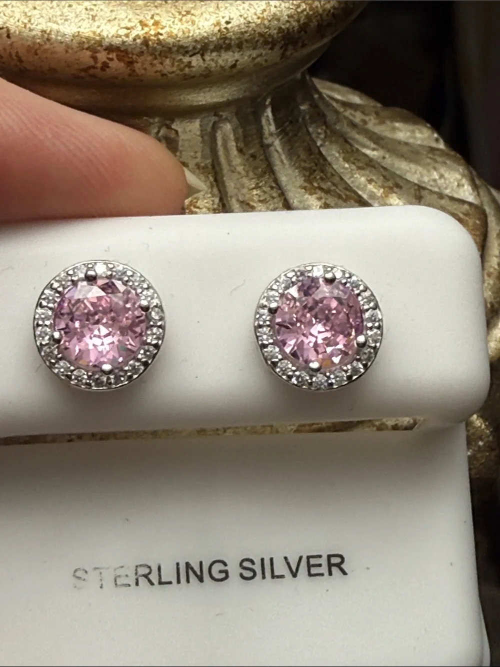 GRA CERTIFIED MOISSANITE DIAMOND & Pink Gemstone Halo Stud Earrings NEW GORGEOUS
